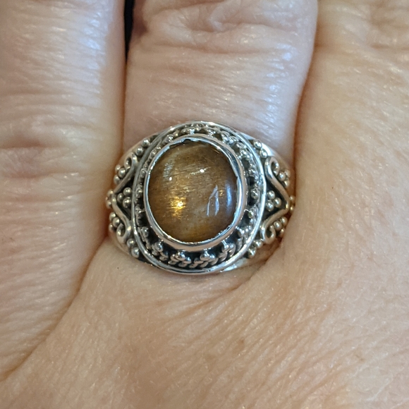 Natural Orange Sunstone .925 silver ring, size 8 - Picture 2 of 6
